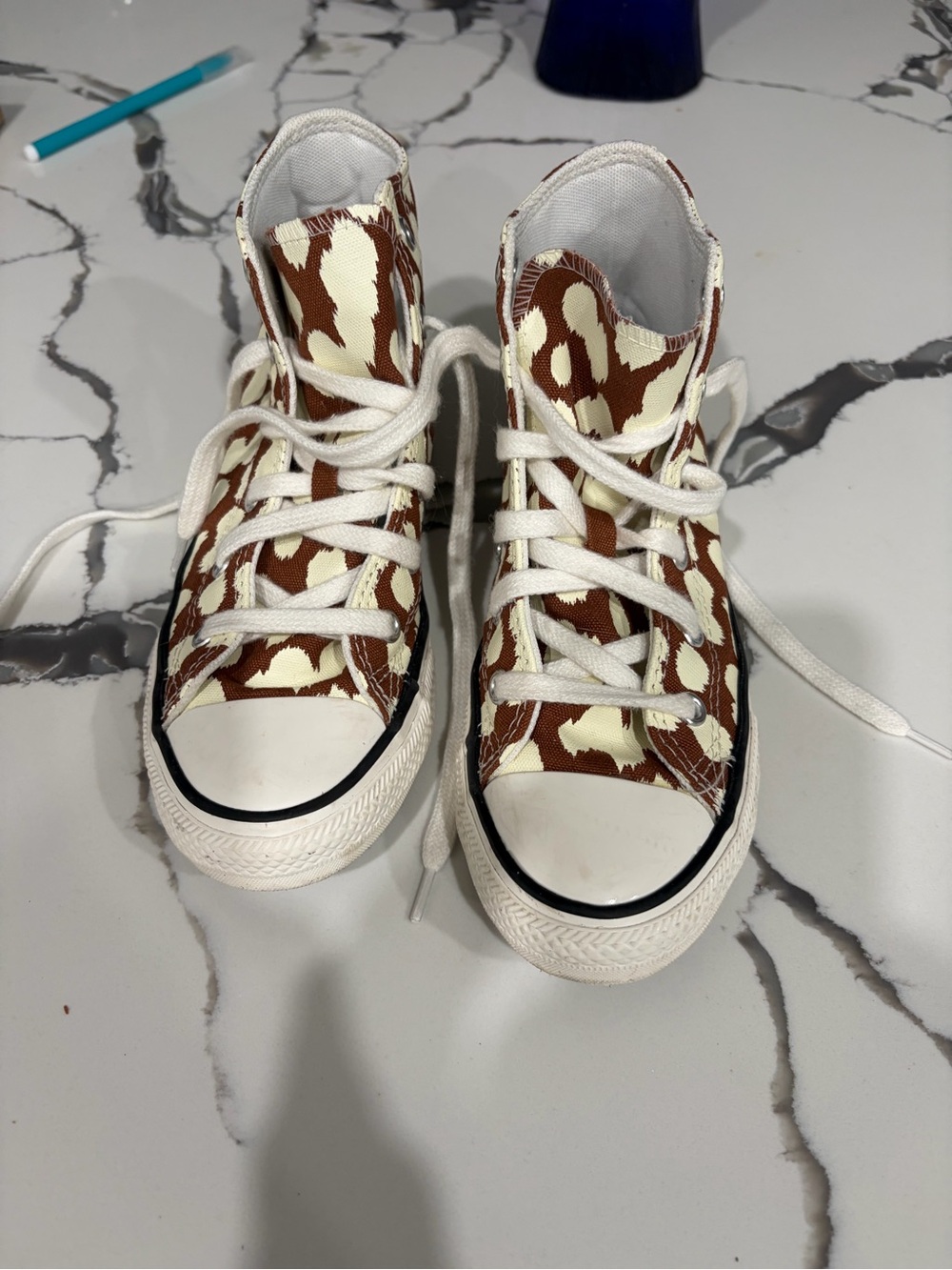 Converse Kids High-Top Sneakers in Brown and Cream Cow Print